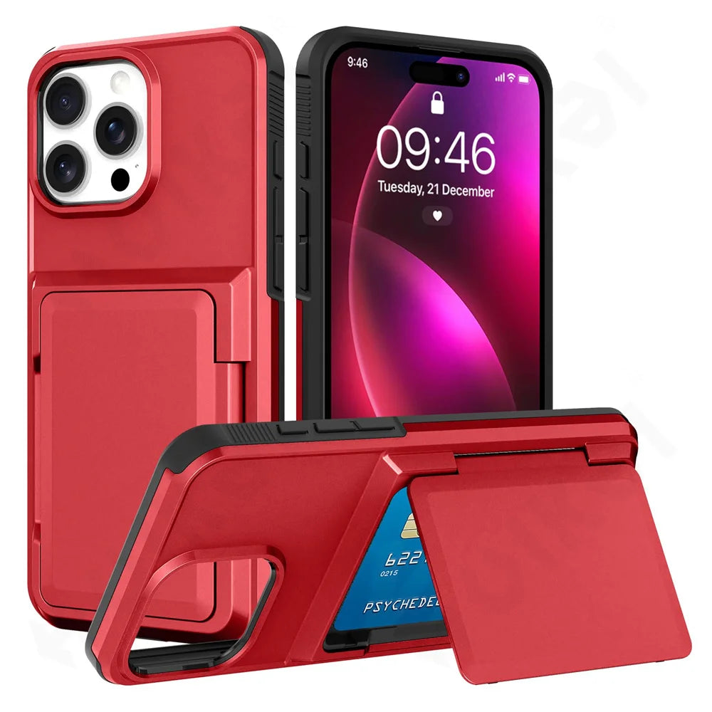 Case For iPhone 16 15 14 13 12 11 Pro Max Plus Wallet Credit Card Holder ID Card Slot Heavy Duty Protection Shockproof Cover