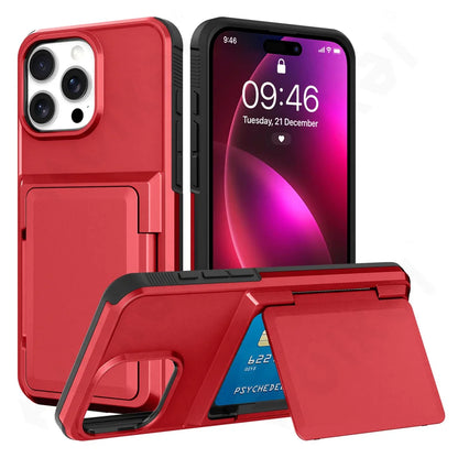 Case For iPhone 16 15 14 13 12 11 Pro Max Plus Wallet Credit Card Holder ID Card Slot Heavy Duty Protection Shockproof Cover