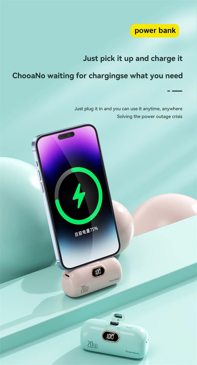 Xiaomi 30000mAh Mini Portable Power Bank Capsule Mobile Power Supply Emergency External Battery Fast Charger For Type-c iPhone
