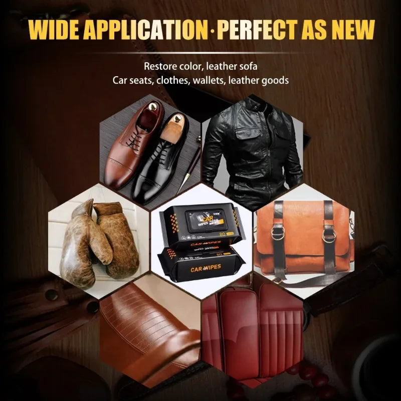 Leather Cleaning Wet Wipes coating 80pcs/pack Car Interior Leather Care Stain Removal Tools Brightening Coating Film Wet Wipes