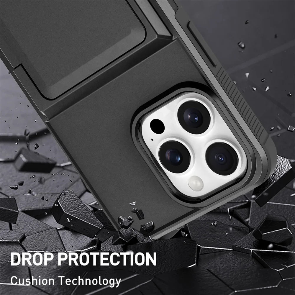 Case For iPhone 16 15 14 13 12 11 Pro Max Plus Wallet Credit Card Holder ID Card Slot Heavy Duty Protection Shockproof Cover