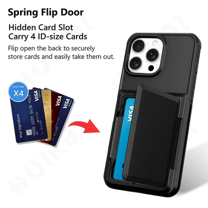 Case For iPhone 16 15 14 13 12 11 Pro Max Plus Wallet Credit Card Holder ID Card Slot Heavy Duty Protection Shockproof Cover