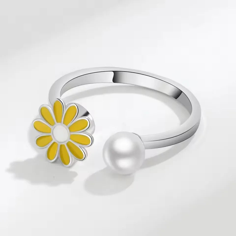 Sam Panda 925 Sterling Silver Sunflower Diamond Zircon Rotatable Ring For Women Gift Relieve Stress Ring Jewelry Wholesale