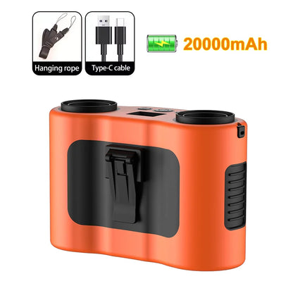 Portable Waist Clip Fan Wearable Mini USB Rechargeable Hanging Fan For Outdoor Working Double Air Outlet Waist Fan 20000Mah