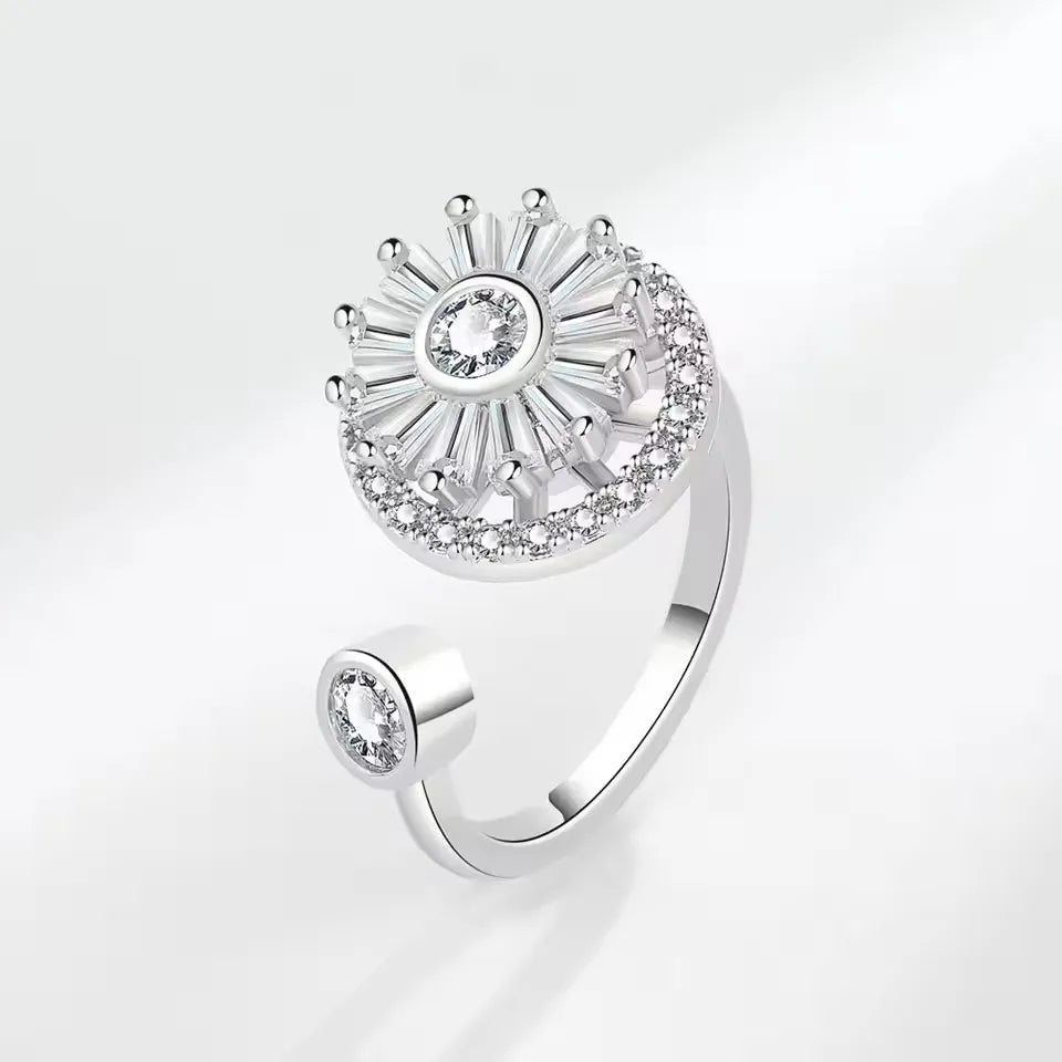 Sam Panda 925 Sterling Silver Sunflower Diamond Zircon Rotatable Ring For Women Gift Relieve Stress Ring Jewelry Wholesale
