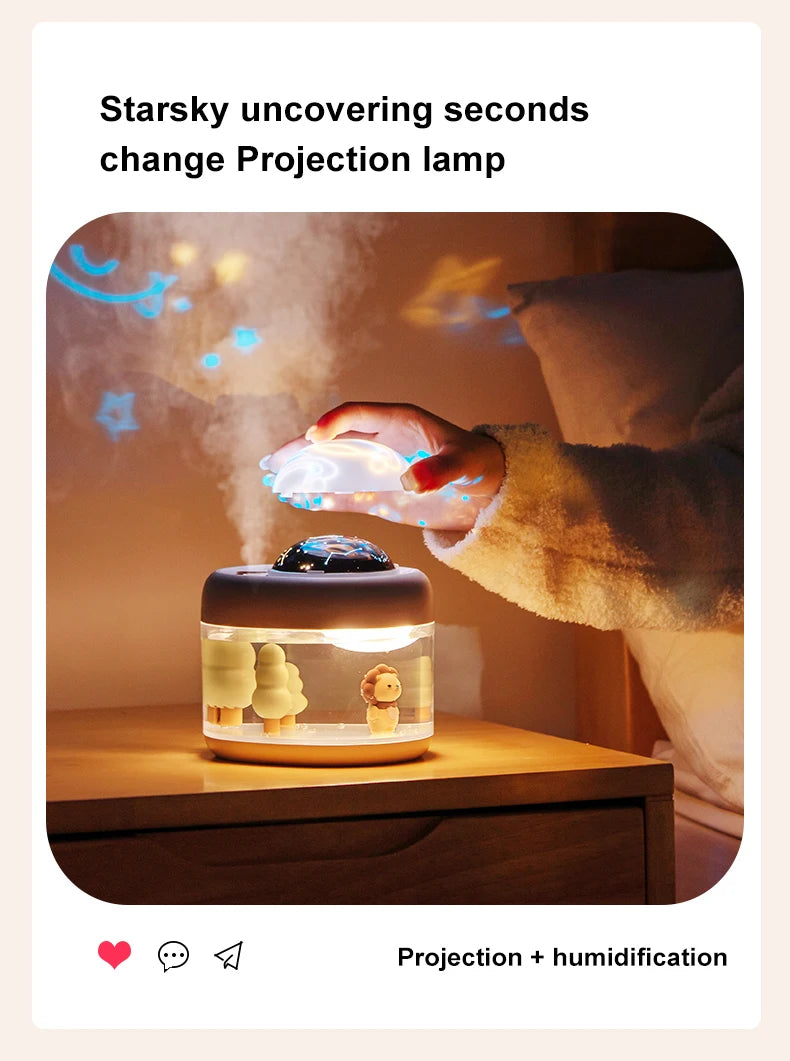Portbale Projection Lamp Wireless Air Humidifier 2000mAh Battery USB Rechargeable Projector Umidificador Aroma Humidificador