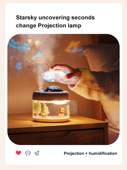 Portbale Projection Lamp Wireless Air Humidifier 2000mAh Battery USB Rechargeable Projector Umidificador Aroma Humidificador