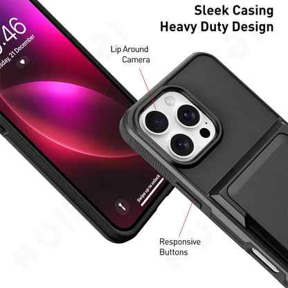 Case For iPhone 16 15 14 13 12 11 Pro Max Plus Wallet Credit Card Holder ID Card Slot Heavy Duty Protection Shockproof Cover