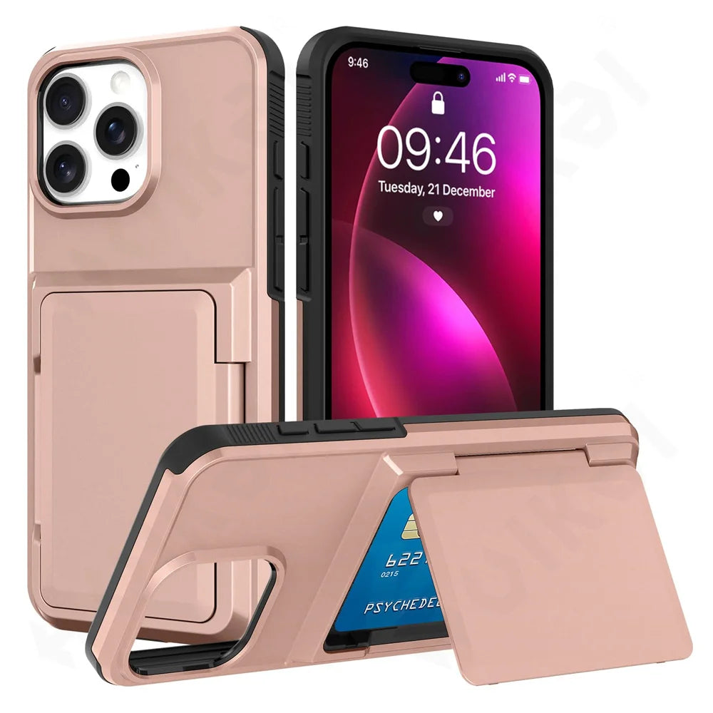 Case For iPhone 16 15 14 13 12 11 Pro Max Plus Wallet Credit Card Holder ID Card Slot Heavy Duty Protection Shockproof Cover