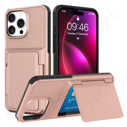 Case For iPhone 16 15 14 13 12 11 Pro Max Plus Wallet Credit Card Holder ID Card Slot Heavy Duty Protection Shockproof Cover